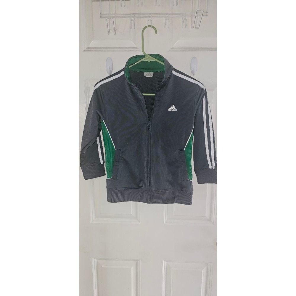 Boys Adidas Gray Green Track Jacket M Zip Up - Picture 6 of 8